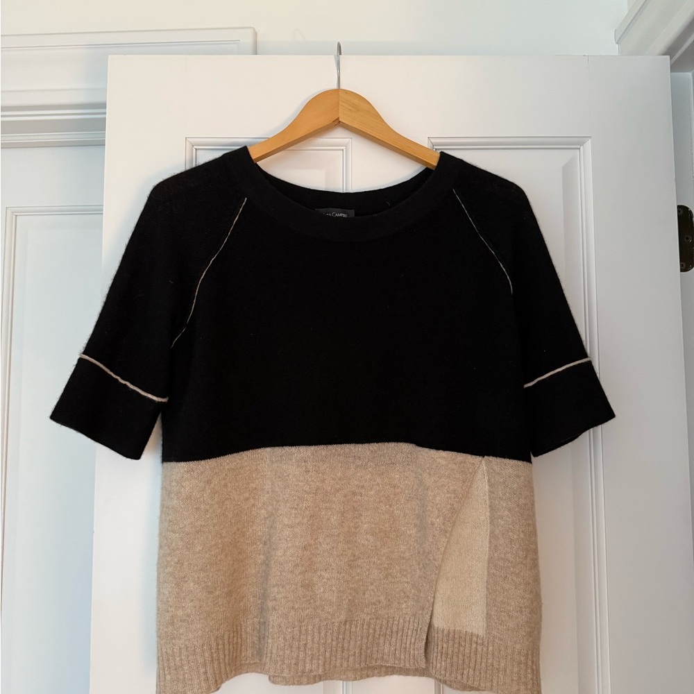 Cashmere Black and Tan Colorblock Sweater